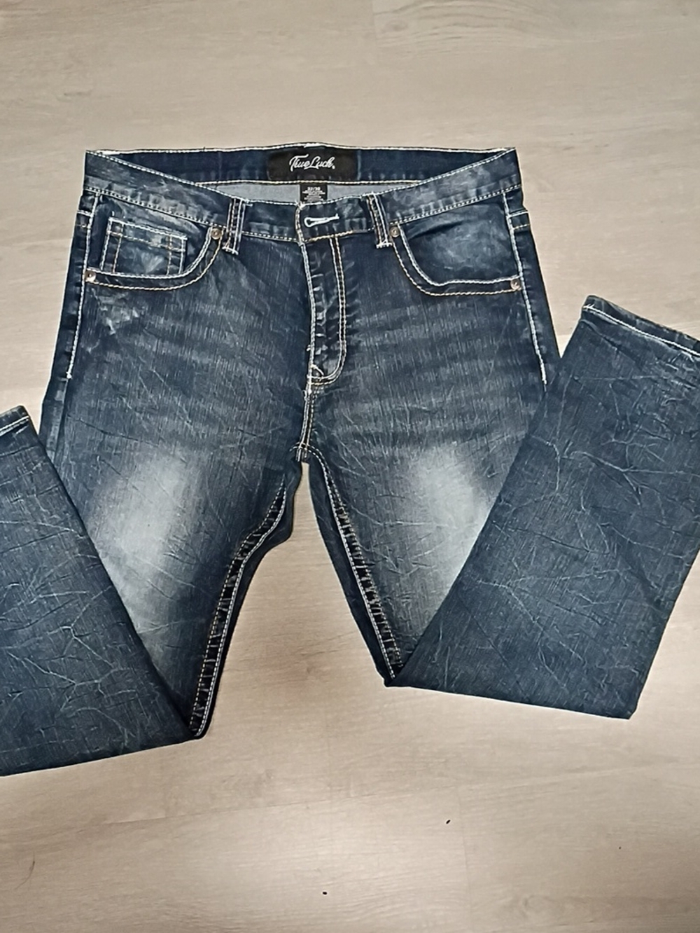 True Luck Men's Dark Wash Blue Denim Jeans